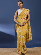 BATIK1 PURE CHANDERI COTTON SILK YELLOW SAREE