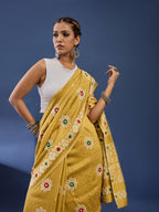 BATIK1 PURE CHANDERI COTTON SILK YELLOW SAREE