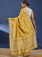 BATIK1 PURE CHANDERI COTTON SILK YELLOW SAREE
