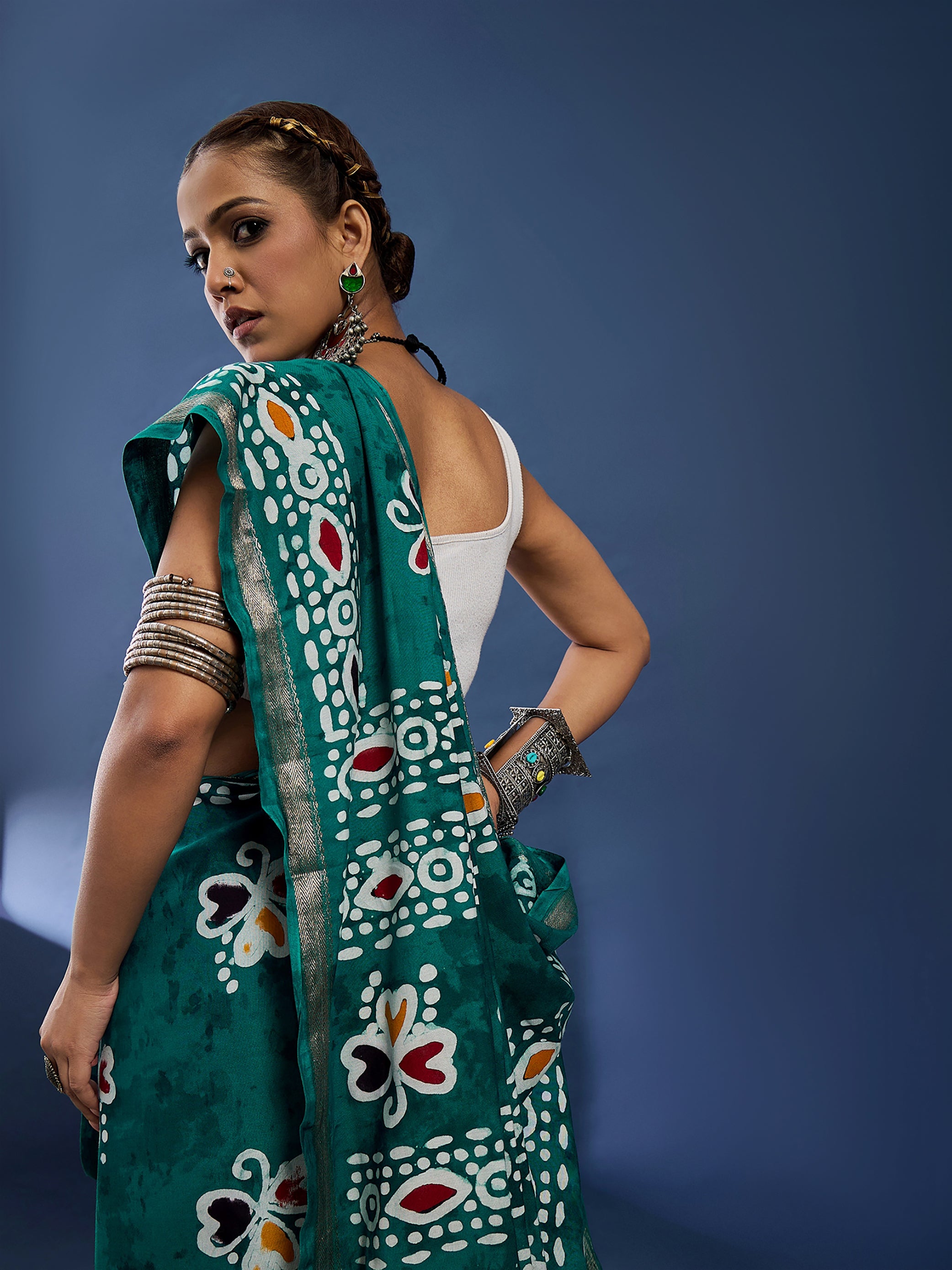 BATIK4 MODAL VISCOSE BLAND WITH MUSTRISE COTTON SOFT SILK SAREE