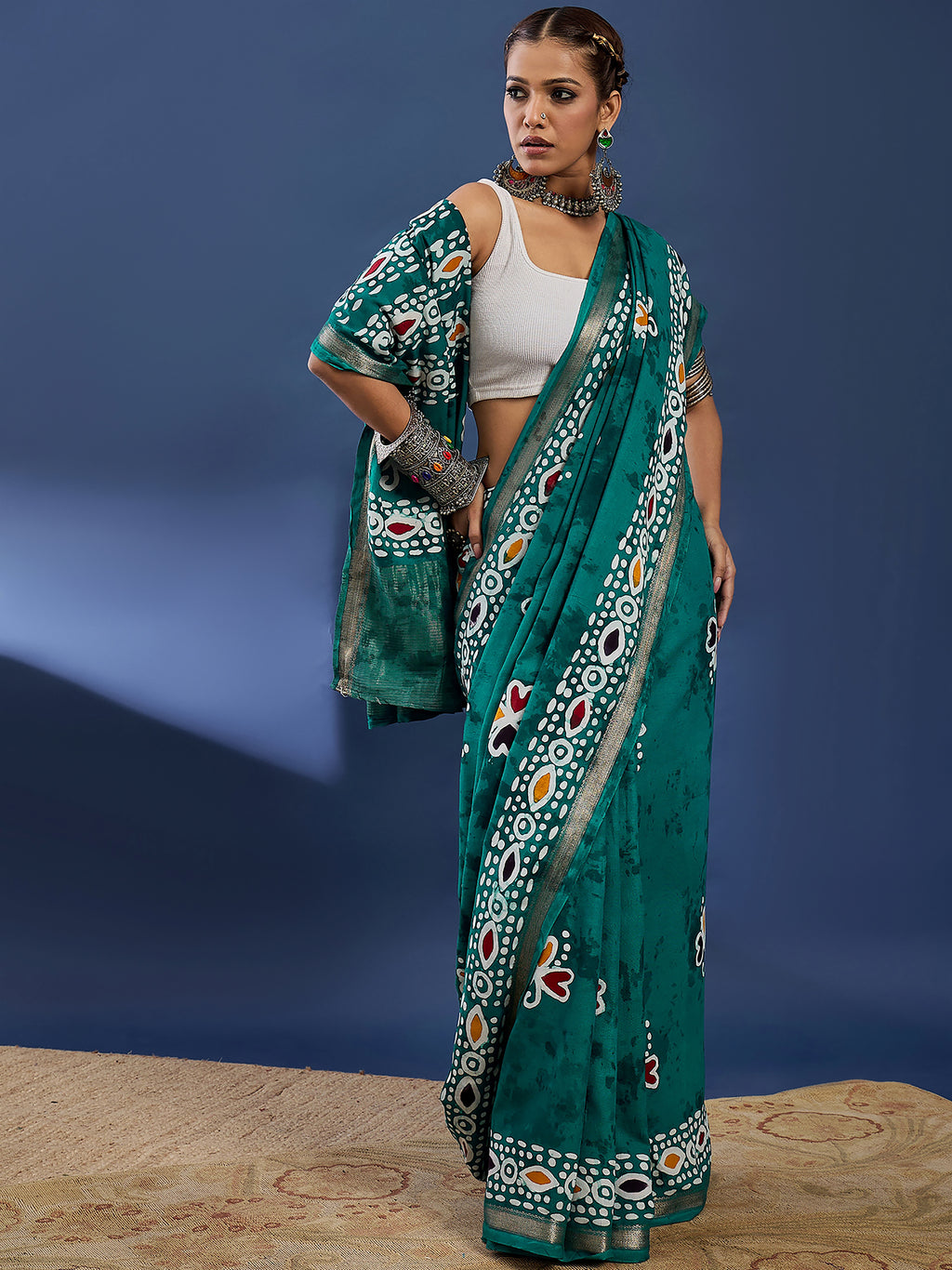 BATIK4 MODAL VISCOSE BLAND WITH MUSTRISE COTTON SOFT SILK SAREE