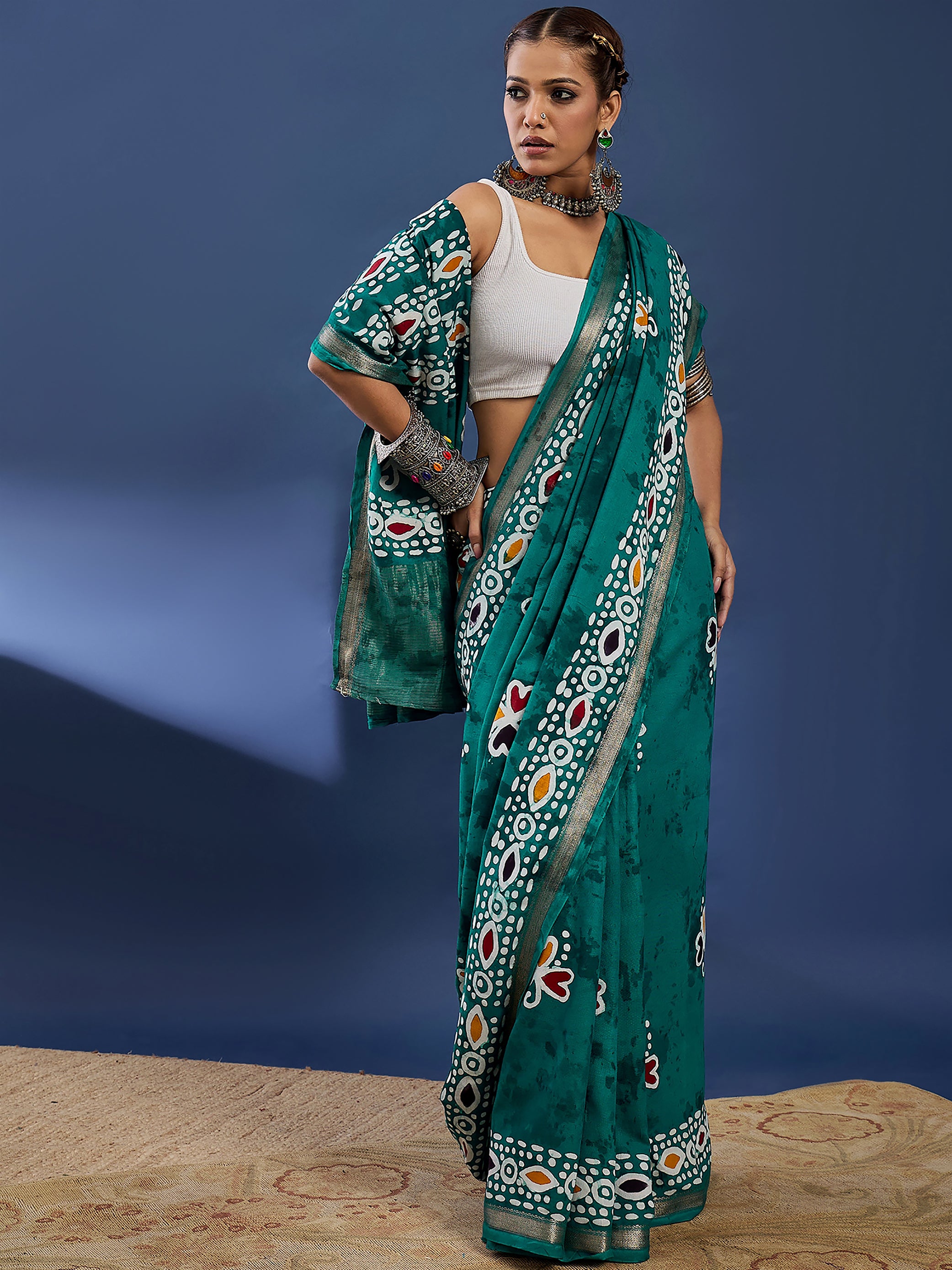 BATIK4 MODAL VISCOSE BLAND WITH MUSTRISE COTTON SOFT SILK SAREE