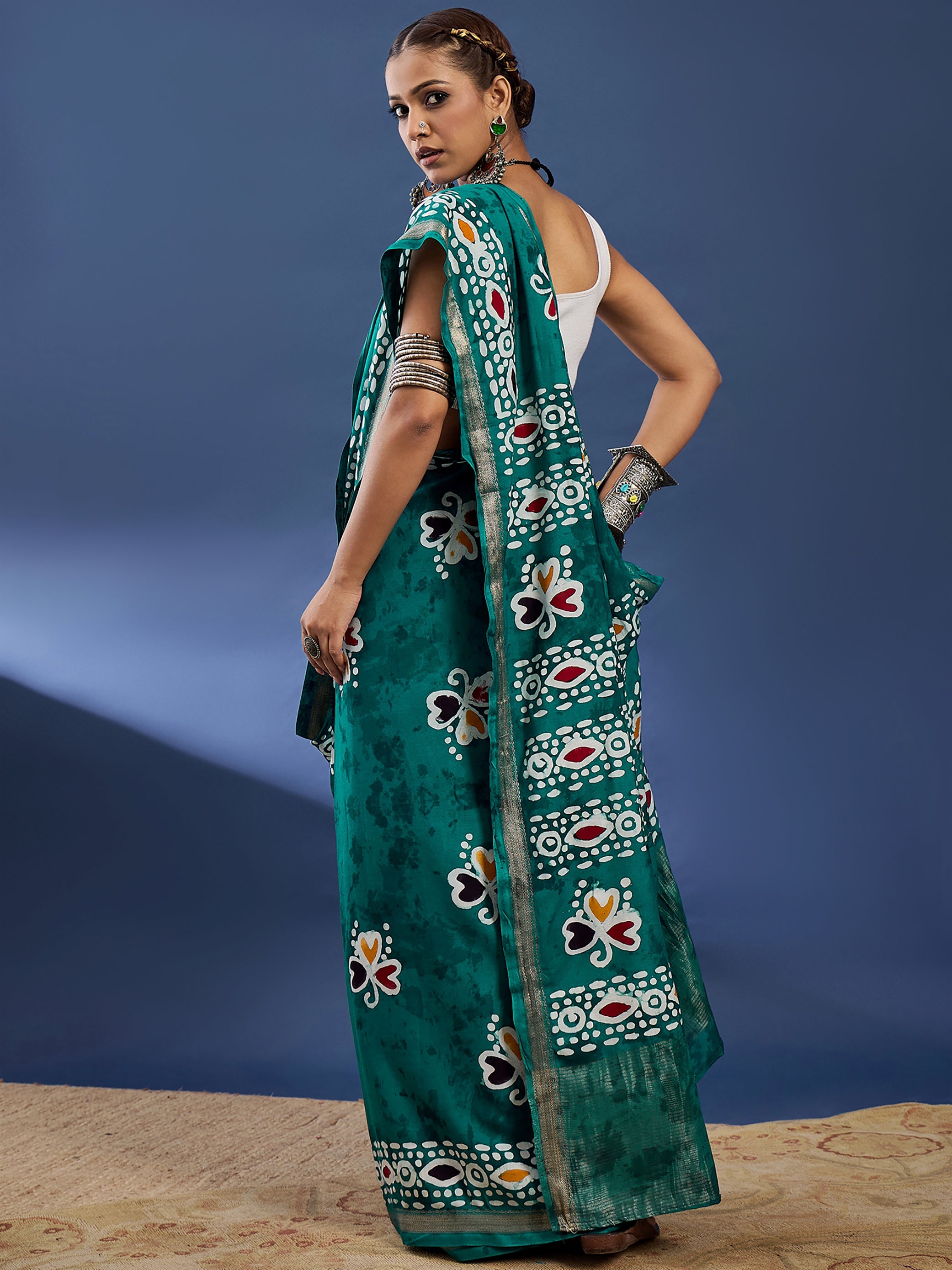 BATIK4 MODAL VISCOSE BLAND WITH MUSTRISE COTTON SOFT SILK SAREE