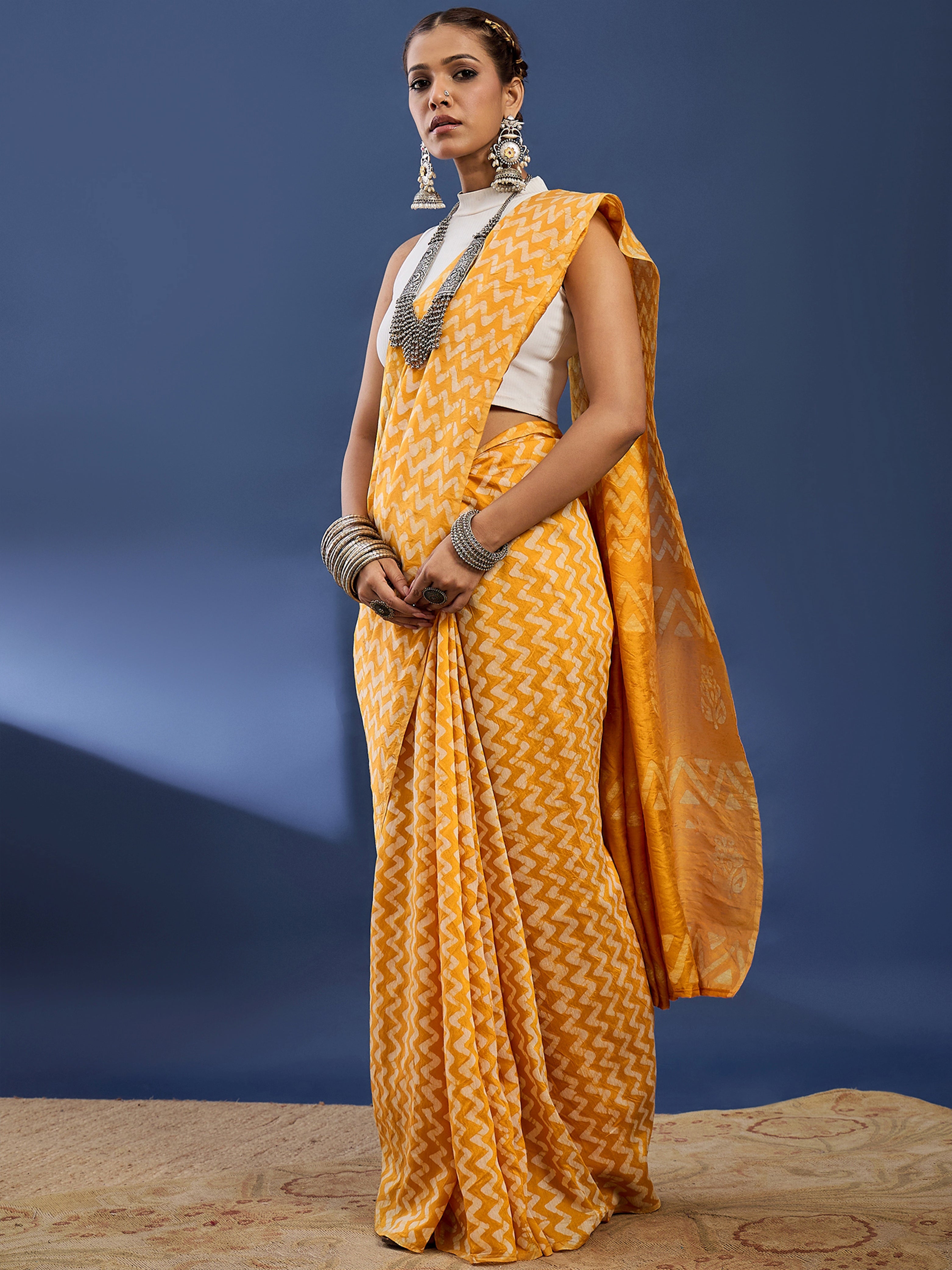 BATIK7 TRADITIONAL ORIGINAL WEX BATIK CHANDERI COTTON SILK YELLOW SAREE