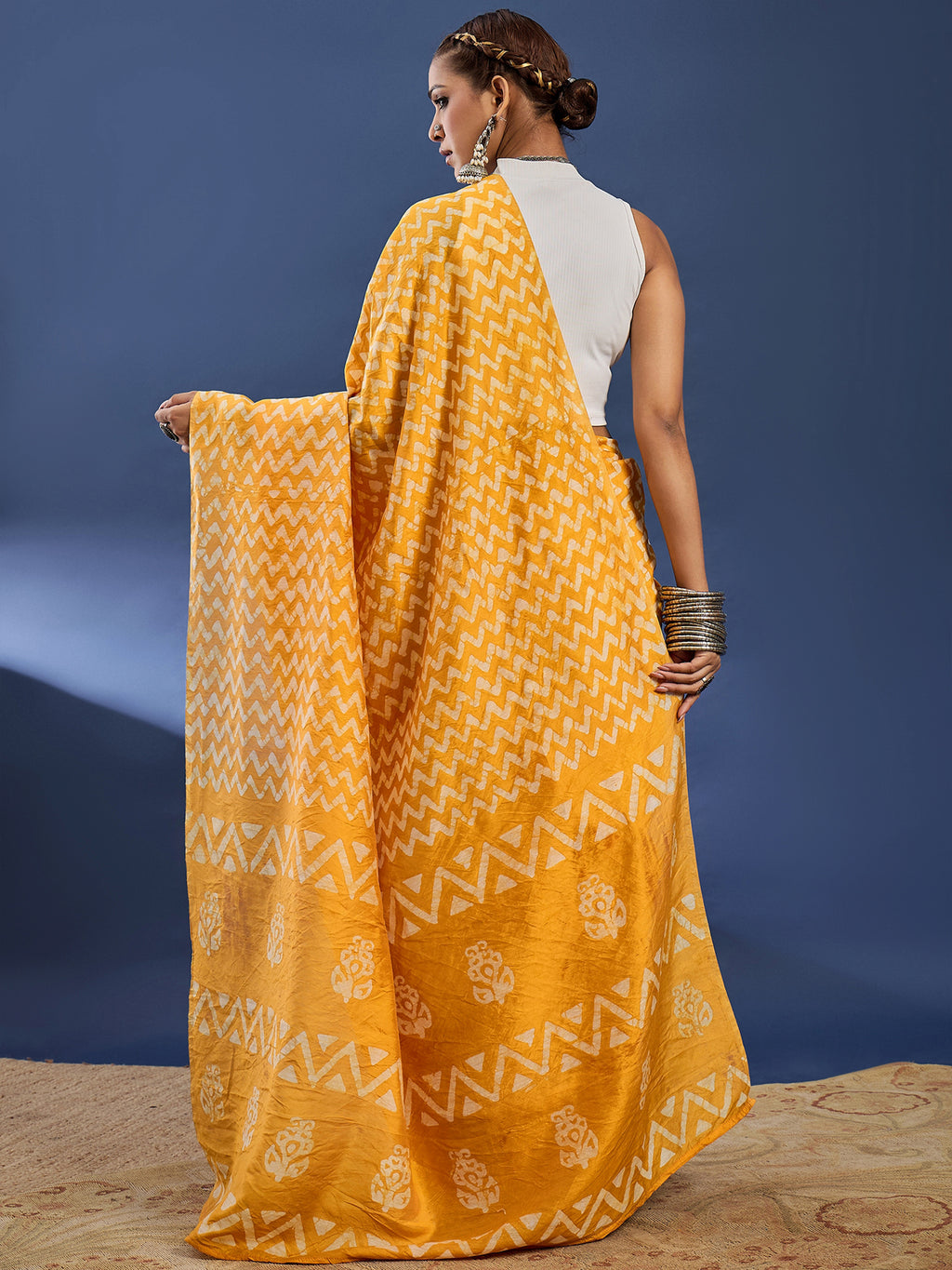 BATIK7 TRADITIONAL ORIGINAL WEX BATIK CHANDERI COTTON SILK YELLOW SAREE