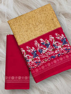 HAND BATIK PRINT MULMUL COTTON GOLDEN SAREE
