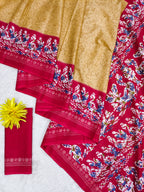 HAND BATIK PRINT MULMUL COTTON GOLDEN SAREE