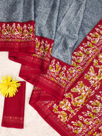 HAND BATIK PRINT MULMUL COTTON GREY SAREE