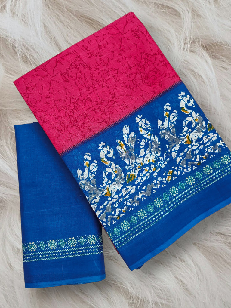 HAND BATIK PRINT MULMUL COTTON PINK SAREE