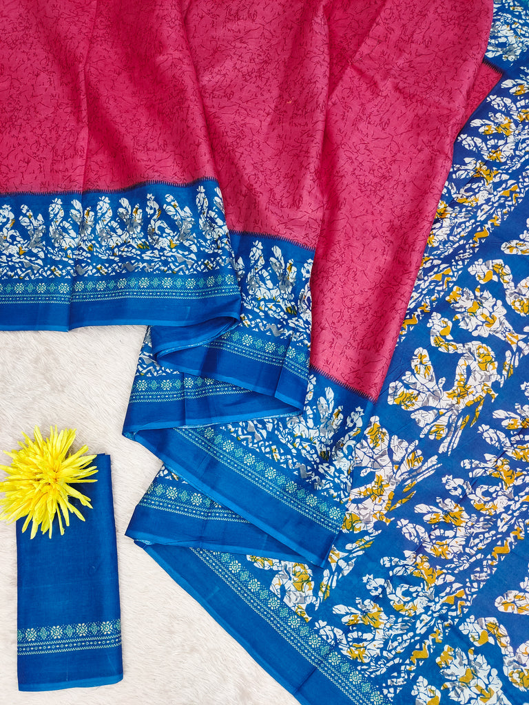 HAND BATIK PRINT MULMUL COTTON PINK SAREE