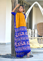 HAND BATIK PRINT MULMUL COTTON YELLOW SAREE