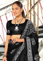 BATIK SESSION MULMUL COTTON HAND BATIK BLOCK PRINT BLACK SAREE