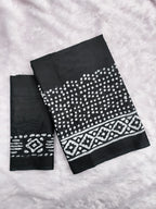 BATIK SESSION MULMUL COTTON HAND BATIK BLOCK PRINT BLACK SAREE