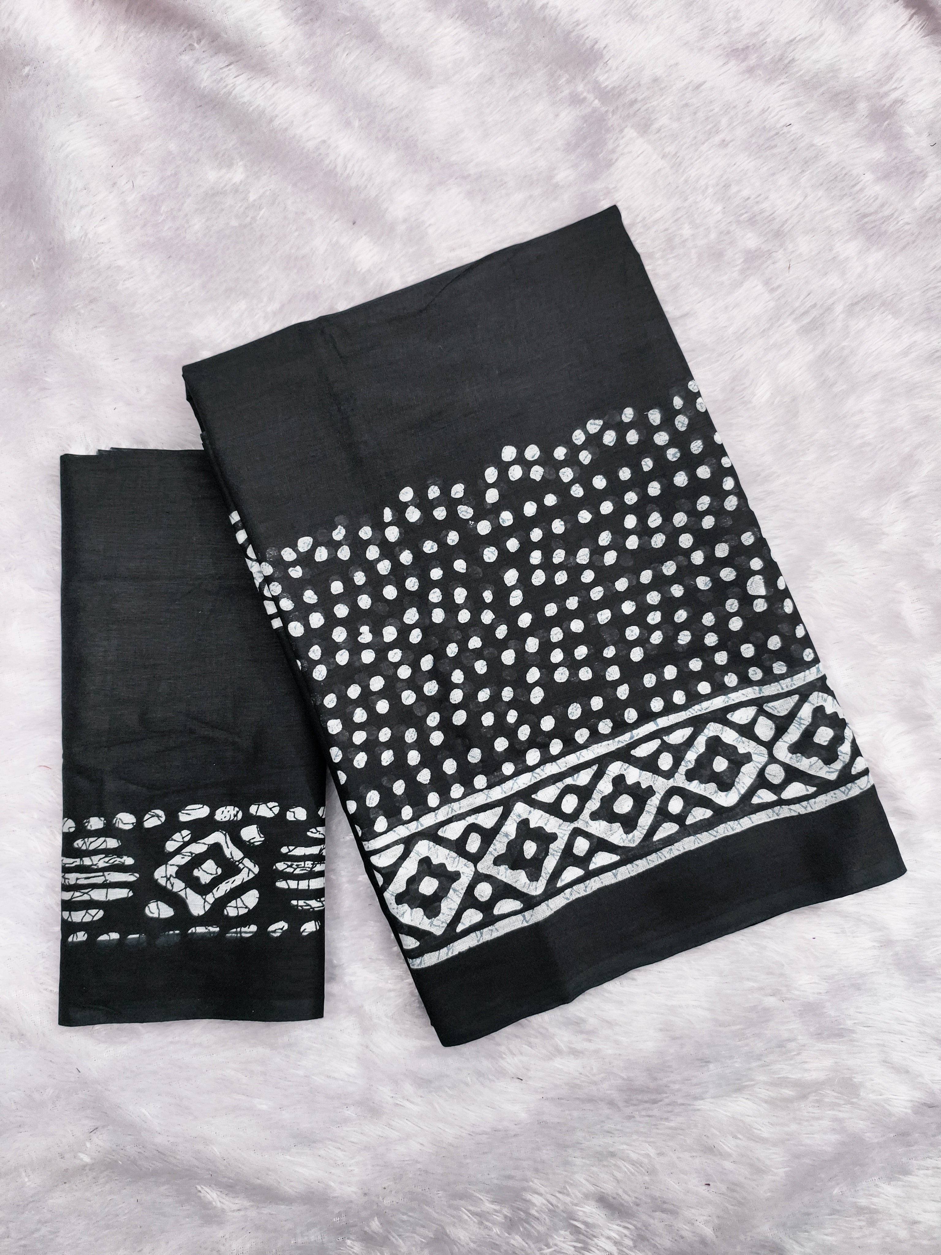 BATIK SESSION MULMUL COTTON HAND BATIK BLOCK PRINT BLACK SAREE