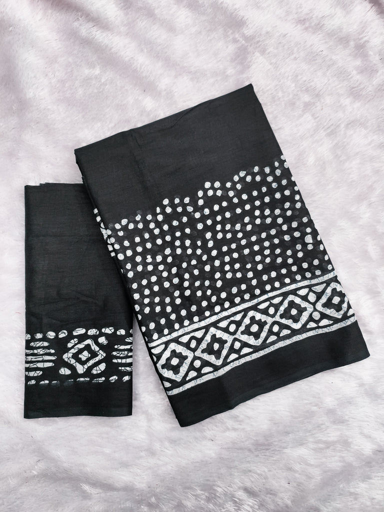 BATIK SESSION MULMUL COTTON HAND BATIK BLOCK PRINT BLACK SAREE