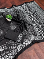 BATIK SESSION MULMUL COTTON HAND BATIK BLOCK PRINT BLACK SAREE