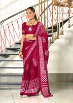 BATIK SESSION MULMUL COTTON HAND BATIK BLOCK PRINT DARK PINK SAREE