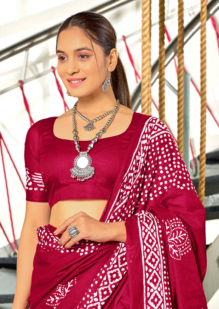 BATIK SESSION MULMUL COTTON HAND BATIK BLOCK PRINT PINK SAREE