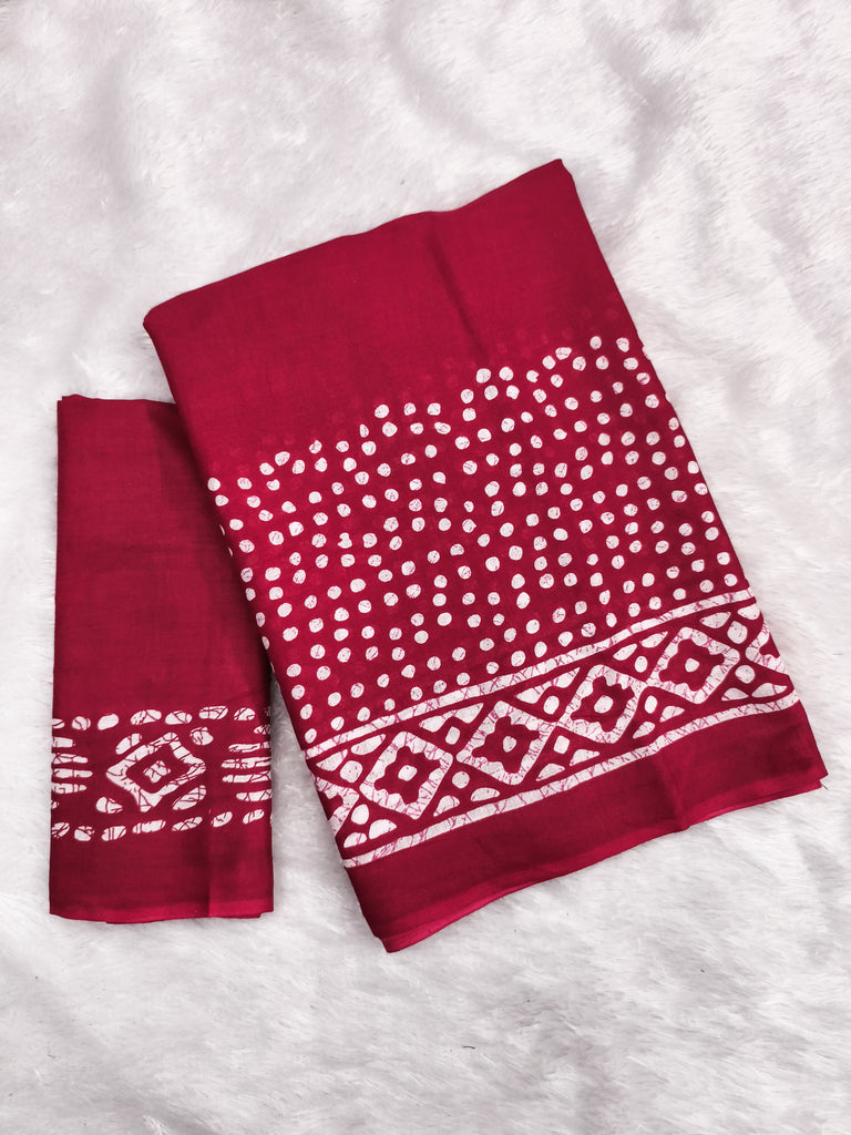 BATIK SESSION MULMUL COTTON HAND BATIK BLOCK PRINT PINK SAREE