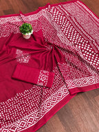 BATIK SESSION MULMUL COTTON HAND BATIK BLOCK PRINT PINK SAREE