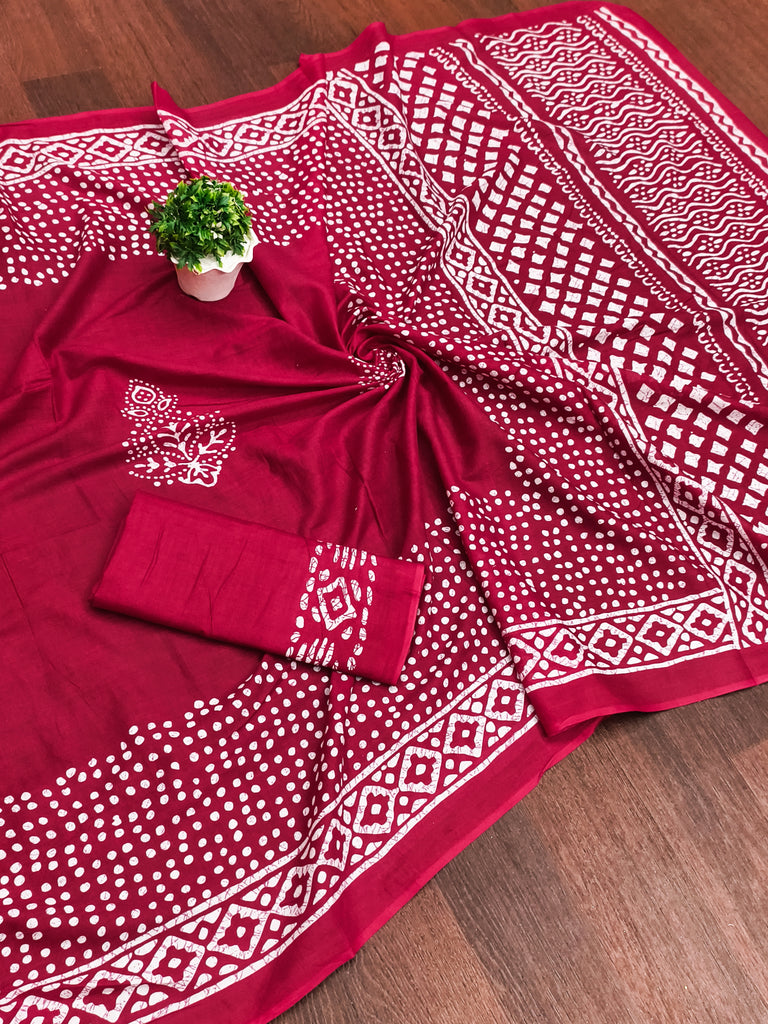 BATIK SESSION MULMUL COTTON HAND BATIK BLOCK PRINT PINK SAREE