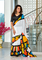 BELLA PURE COTTON FANCY BAGRU BLOCK PRINT WHITE AND BLACK SAREE