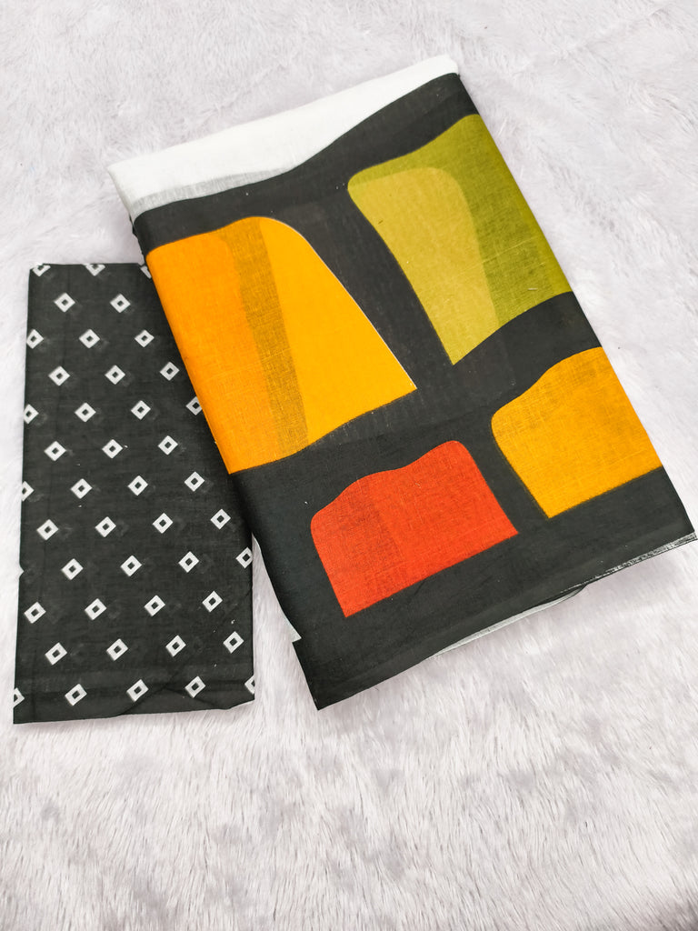 BELLA PURE COTTON FANCY BAGRU BLOCK PRINT WHITE AND BLACK SAREE