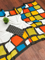 BELLA PURE COTTON FANCY BAGRU BLOCK PRINT WHITE AND BLACK SAREE