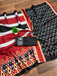 BLOOMING IKKAT HAND PRINT MULMUL COTTON BLACK SAREE