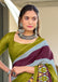 BLOOMING IKKAT HAND PRINT MULMUL COTTON MEHNDI GREEN SAREE
