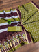 BLOOMING IKKAT HAND PRINT MULMUL COTTON MEHNDI GREEN SAREE