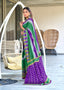 BLOOMING IKKAT HAND PRINT MULMUL COTTON PURPLE SAREE