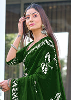 BATIK BUTTERFLY HAND BLOCK MULMUL COTTON GREEN SAREE