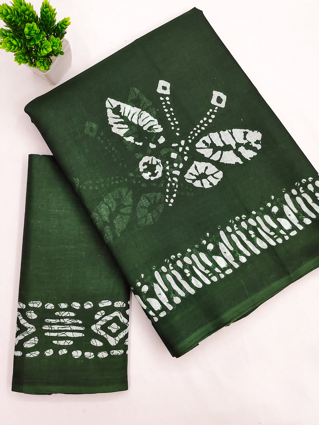 BATIK BUTTERFLY HAND BLOCK MULMUL COTTON GREEN SAREE