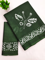 BATIK BUTTERFLY HAND BLOCK MULMUL COTTON GREEN SAREE