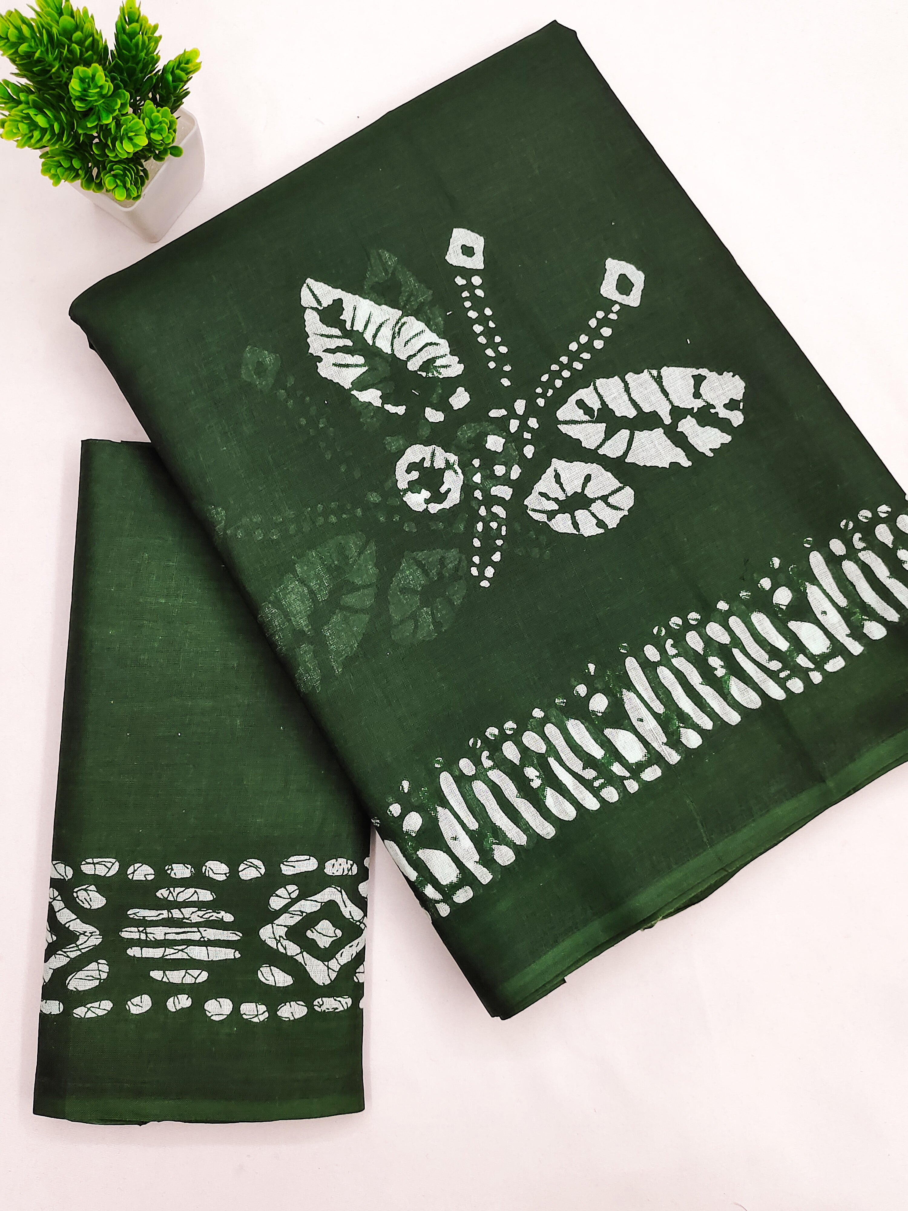 BATIK BUTTERFLY HAND BLOCK MULMUL COTTON GREEN SAREE