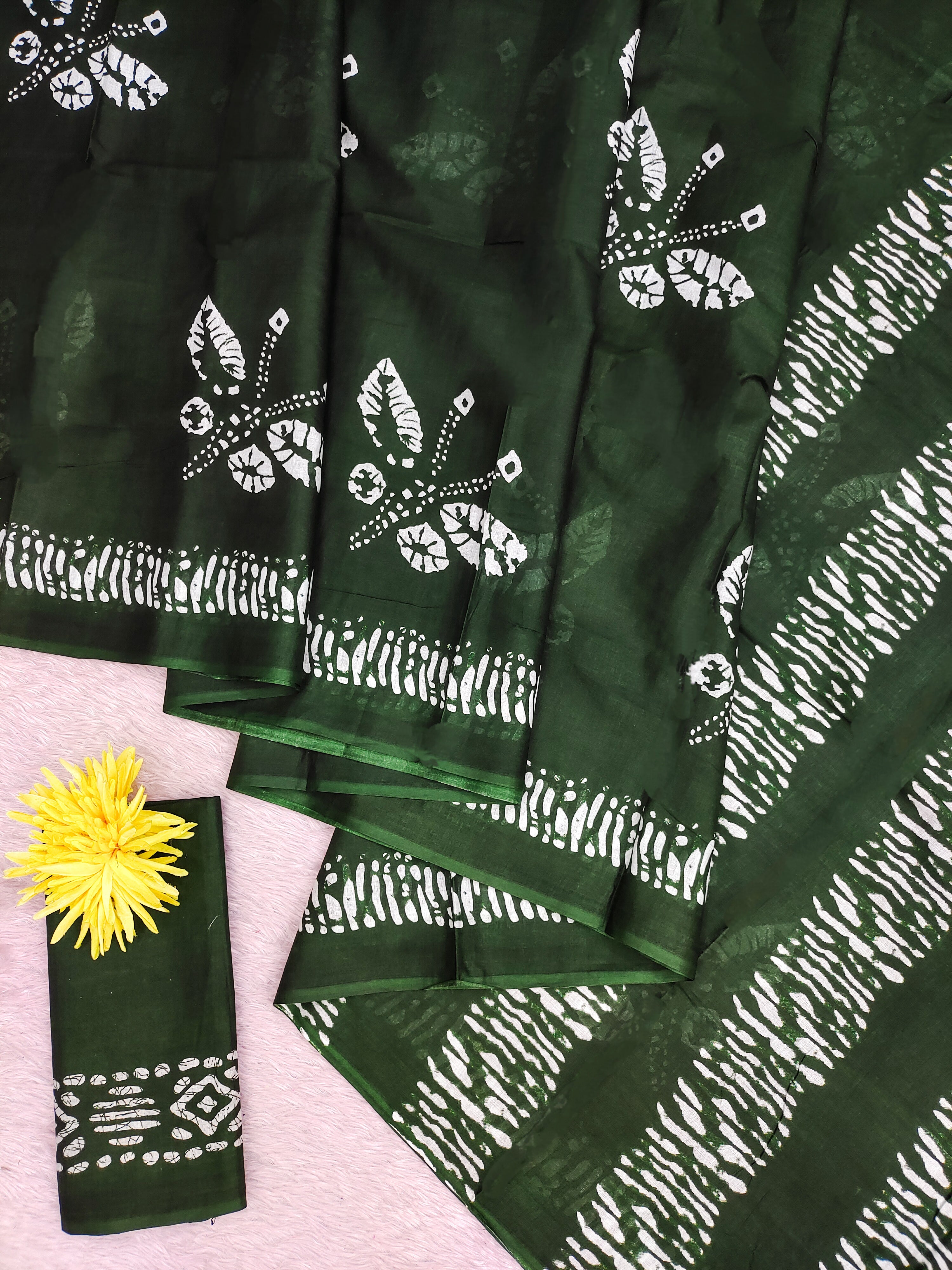 BATIK BUTTERFLY HAND BLOCK MULMUL COTTON GREEN SAREE