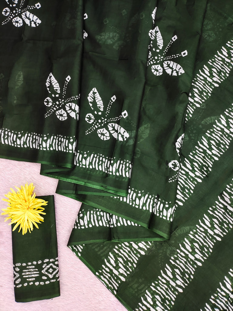 BATIK BUTTERFLY HAND BLOCK MULMUL COTTON GREEN SAREE