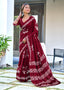 BATIK BUTTERFLY HAND BLOCK MULMUL COTTON MAROON SAREE