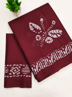 BATIK BUTTERFLY HAND BLOCK MULMUL COTTON MAROON SAREE