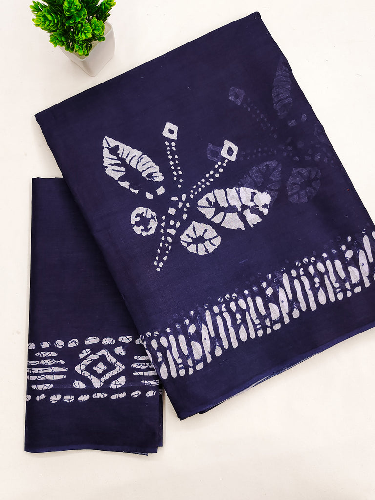 BATIK BUTTERFLY HAND BLOCK MULMUL COTTON NEVY BLUE SAREE