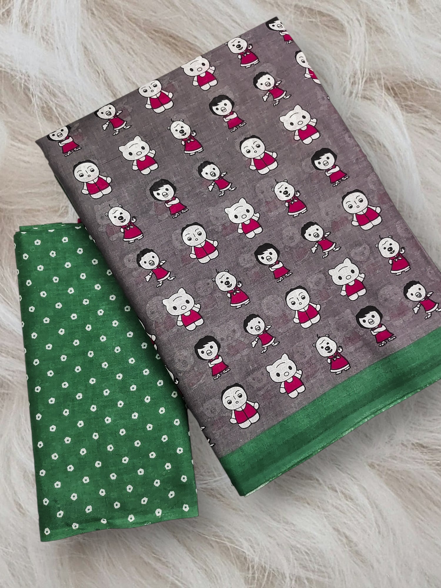 CARTOON HAND BLOCK MULMUL COTTON GREY SAREE