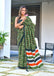CARTOON HAND BLOCK MULMUL COTTON OLIVE GREEN SAREE