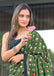 CARTOON HAND BLOCK MULMUL COTTON OLIVE GREEN SAREE
