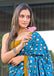 CARTOON HAND BLOCK MULMUL COTTON SKY BLUE SAREE