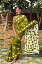 CEMAL SOFT PURE COTTON FANCY CEMAL ANIMAL TRANDING JAIPUR BLOCK PRINT MEHANDI GREEN SAREE