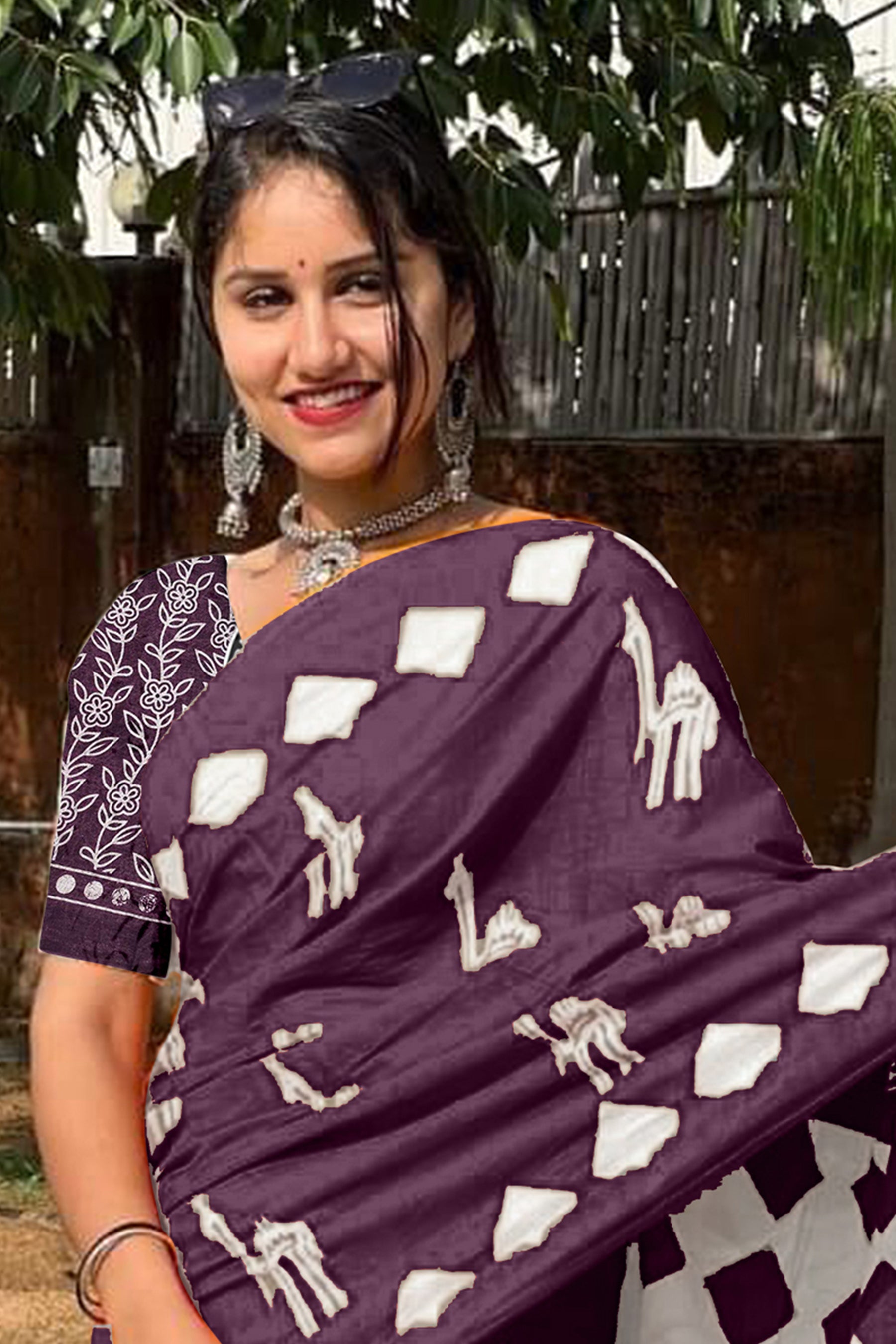 CEMAL SOFT PURE COTTON FANCY CEMAL ANIMAL TRANDING JAIPUR BLOCK PRINT PURPLE SAREE