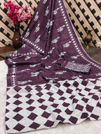 CEMAL SOFT PURE COTTON FANCY CEMAL ANIMAL TRANDING JAIPUR BLOCK PRINT PURPLE SAREE