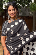CEMAL SOFT PURE COTTON FANCY CEMAL ANIMAL TRANDING JAIPUR BLOCK PRINT BLACK SAREE