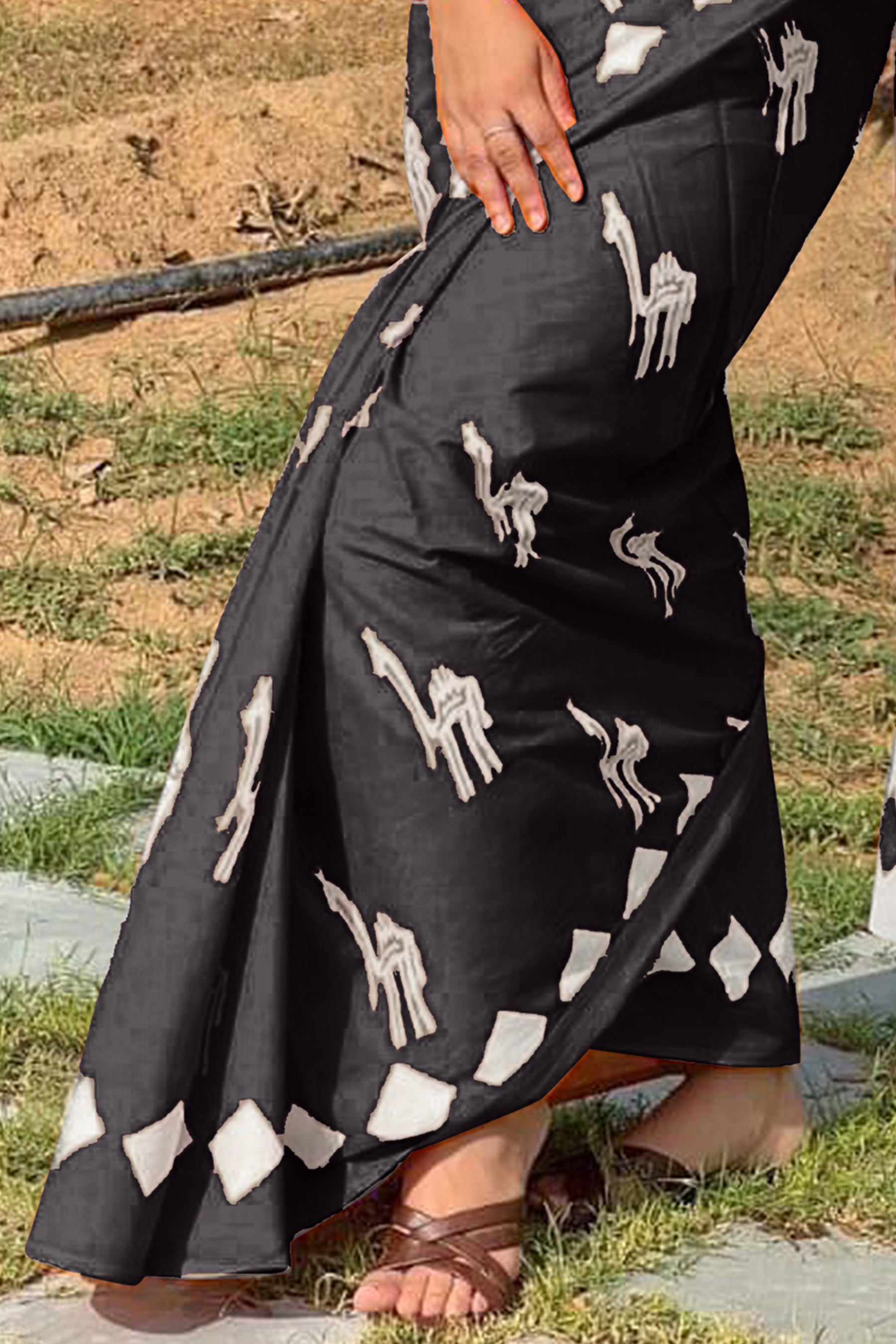 CEMAL SOFT PURE COTTON FANCY CEMAL ANIMAL TRANDING JAIPUR BLOCK PRINT BLACK SAREE